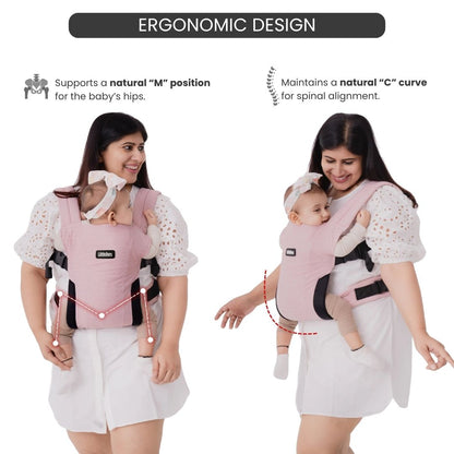LittleBum Lite 3 in 1 Baby Carrier Cum Kangaroo Bag, Ergonomic Carry Sling with Strong Buckle & Strap, for 4 to 12 Month Baby (Colour Dusty Rose)