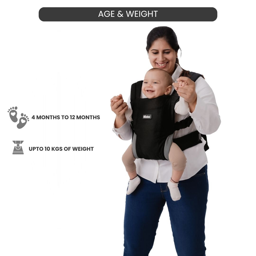 LittleBum Lite 3 in 1 Baby Carrier Cum Kangaroo Bag, Ergonomic Carry Sling with Strong Buckle & Strap, for 4 to 12 Month Baby (Colour Black)