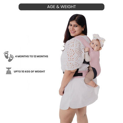 LittleBum Lite 3 in 1 Baby Carrier Cum Kangaroo Bag, Ergonomic Carry Sling with Strong Buckle & Strap, for 4 to 12 Month Baby (Colour Dusty Rose)