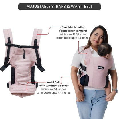 LittleBum Lite 3 in 1 Baby Carrier Cum Kangaroo Bag, Ergonomic Carry Sling with Strong Buckle & Strap, for 4 to 12 Month Baby (Colour Dusty Rose)