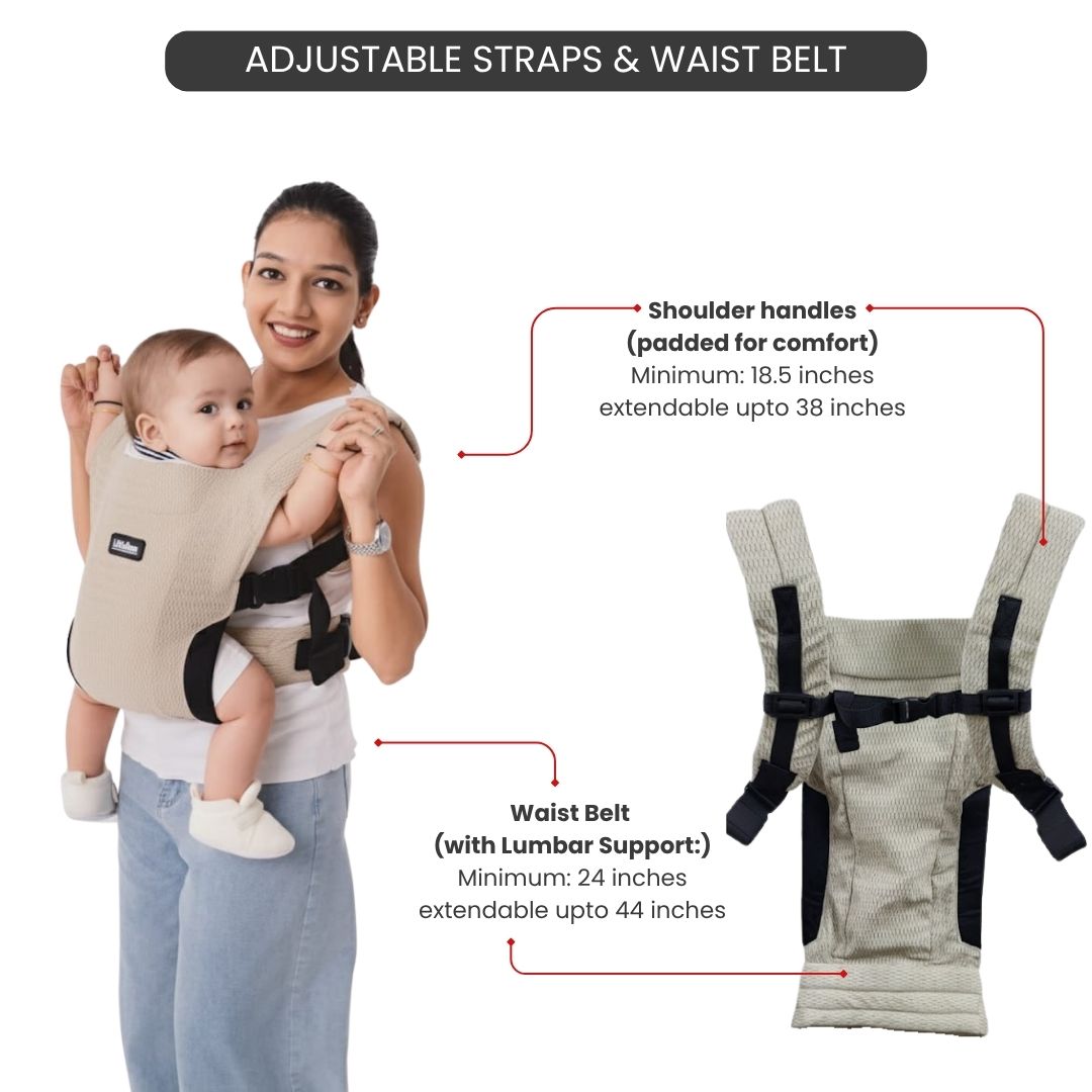 LittleBum Lite 3 in 1 Baby Carrier Cum Kangaroo Bag, Ergonomic Carry Sling with Strong Buckle & Strap, for 4 to 12 Month Baby (Colour Khaki)