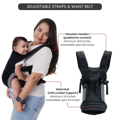 LittleBum Lite 3 in 1 Baby Carrier Cum Kangaroo Bag, Ergonomic Carry Sling with Strong Buckle & Strap, for 4 to 12 Month Baby (Colour Black)