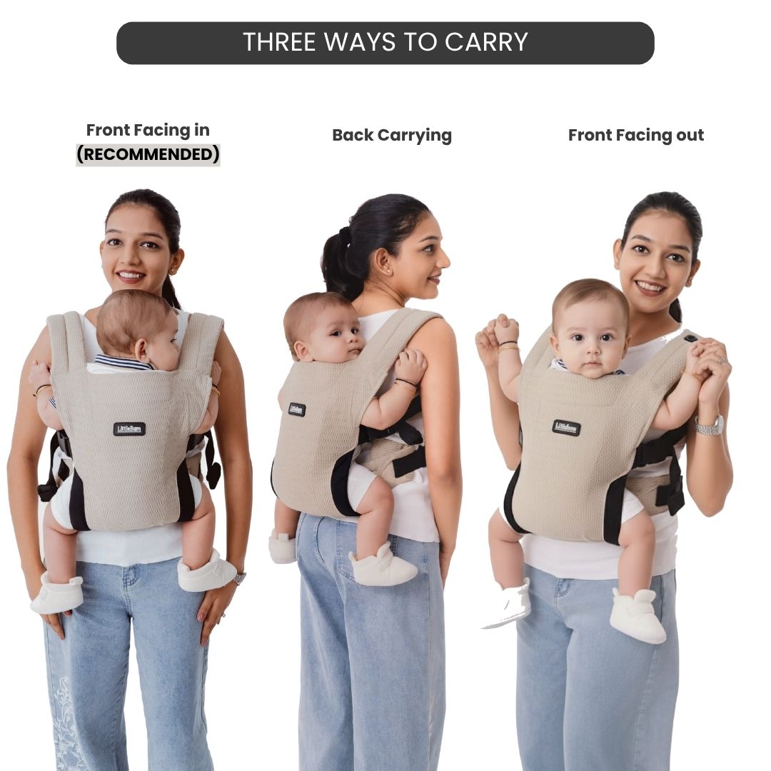 LittleBum Lite 3 in 1 Baby Carrier Cum Kangaroo Bag, Ergonomic Carry Sling with Strong Buckle & Strap, for 4 to 12 Month Baby (Colour Khaki)