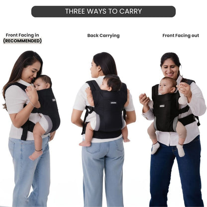 LittleBum Lite 3 in 1 Baby Carrier Cum Kangaroo Bag, Ergonomic Carry Sling with Strong Buckle & Strap, for 4 to 12 Month Baby (Colour Black)