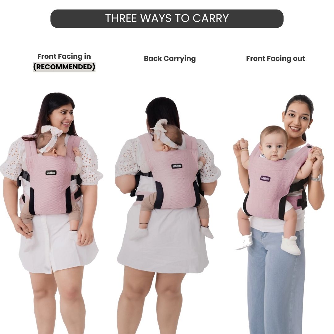 LittleBum Lite 3 in 1 Baby Carrier Cum Kangaroo Bag, Ergonomic Carry Sling with Strong Buckle & Strap, for 4 to 12 Month Baby (Colour Dusty Rose)
