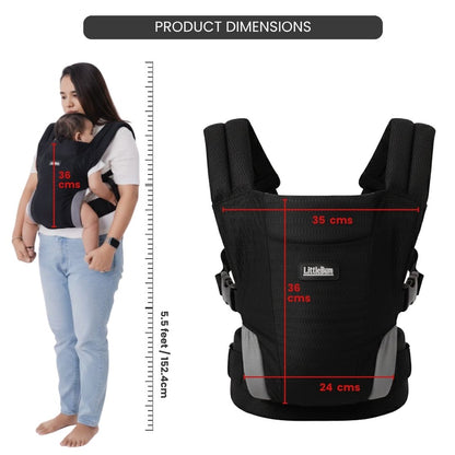 LittleBum Lite 3 in 1 Baby Carrier Cum Kangaroo Bag, Ergonomic Carry Sling with Strong Buckle & Strap, for 4 to 12 Month Baby (Colour Black)