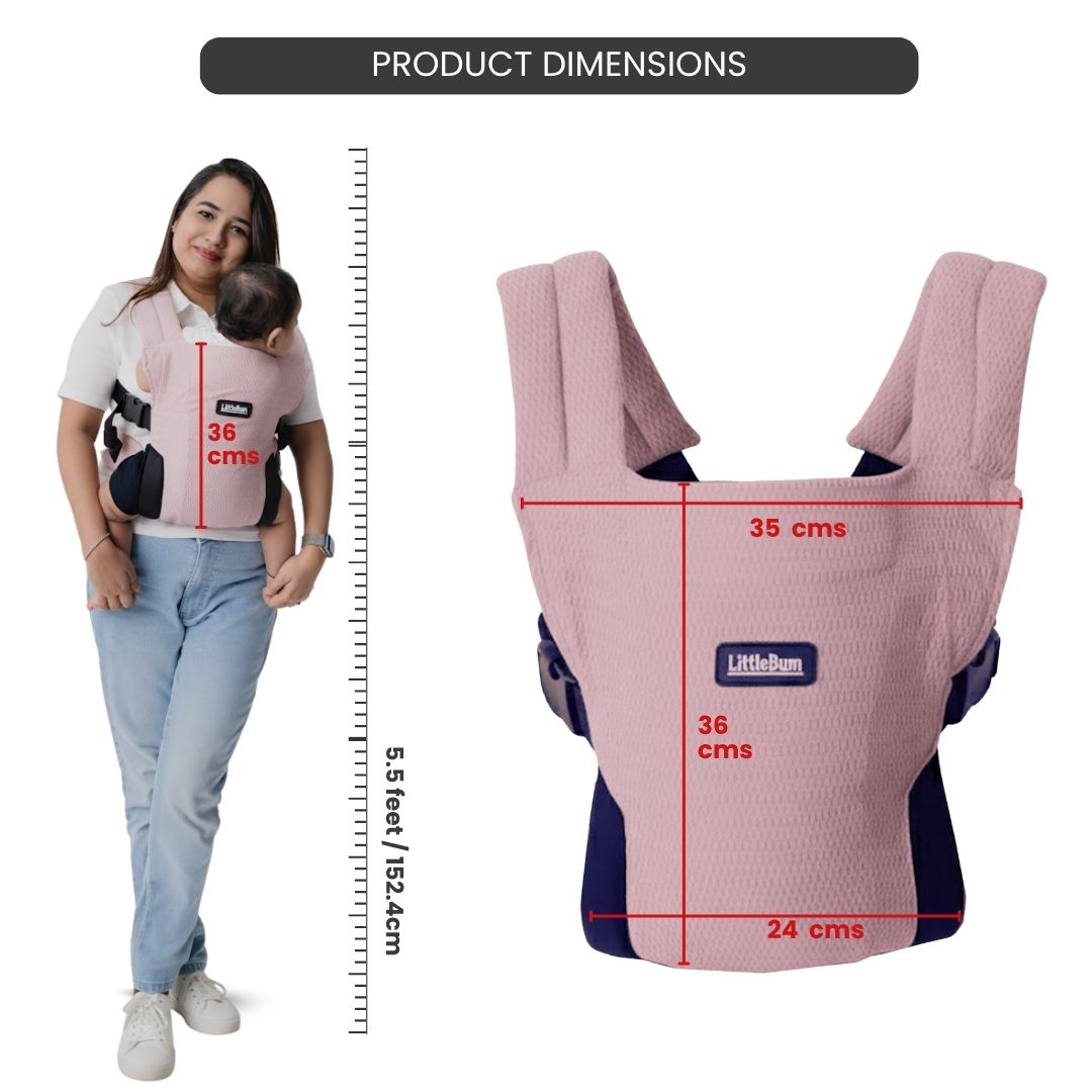 LittleBum Lite 3 in 1 Baby Carrier Cum Kangaroo Bag, Ergonomic Carry Sling with Strong Buckle & Strap, for 4 to 12 Month Baby (Colour Dusty Rose)