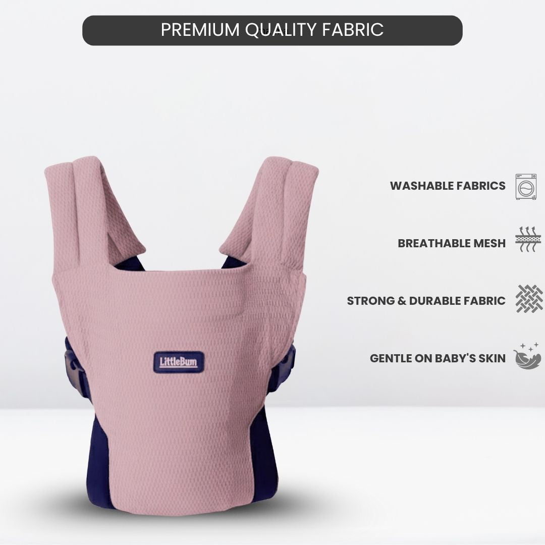 LittleBum Lite 3 in 1 Baby Carrier Cum Kangaroo Bag, Ergonomic Carry Sling with Strong Buckle & Strap, for 4 to 12 Month Baby (Colour Dusty Rose)