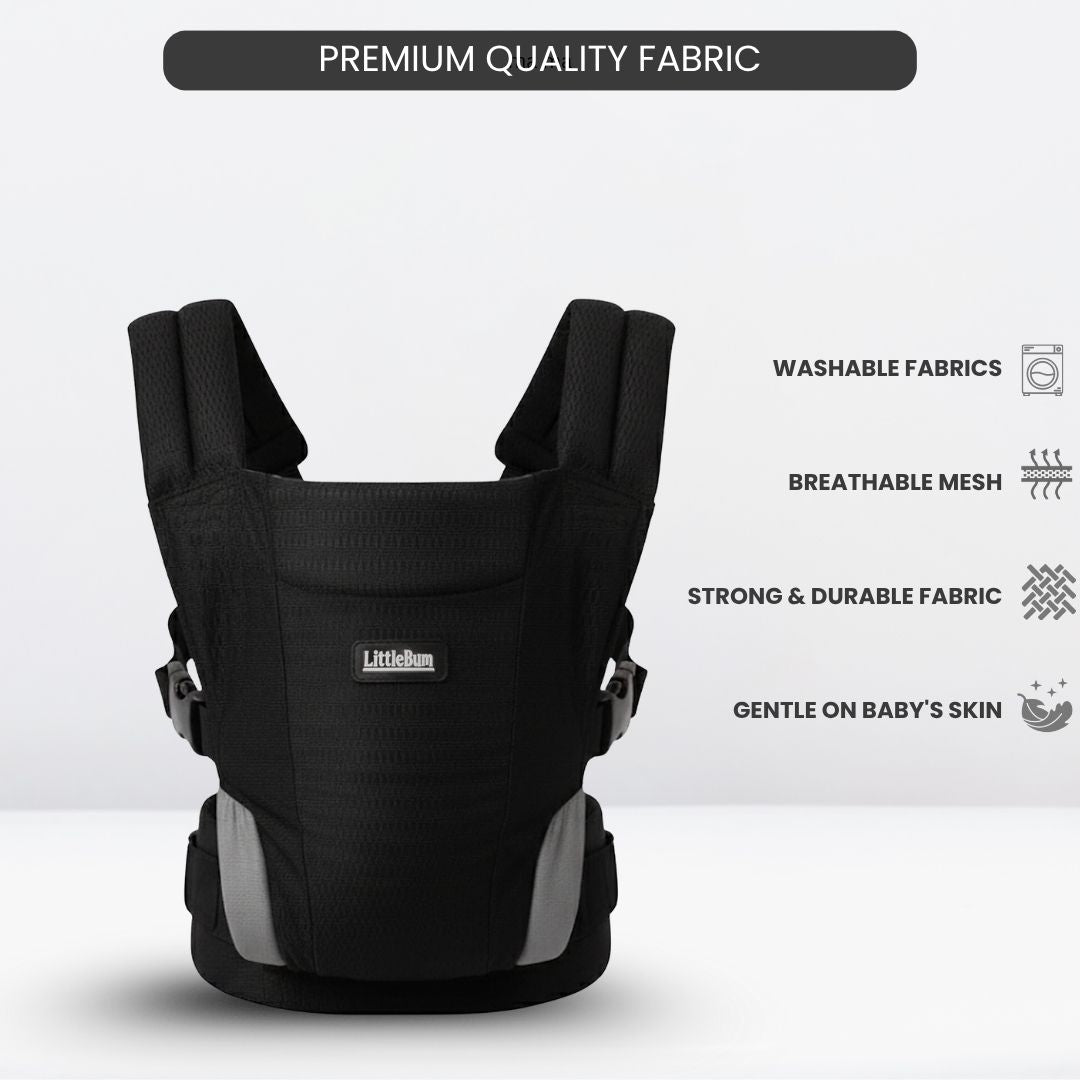 LittleBum Lite 3 in 1 Baby Carrier Cum Kangaroo Bag, Ergonomic Carry Sling with Strong Buckle & Strap, for 4 to 12 Month Baby (Colour Black)