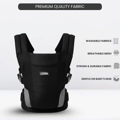 LittleBum Lite 3 in 1 Baby Carrier Cum Kangaroo Bag, Ergonomic Carry Sling with Strong Buckle & Strap, for 4 to 12 Month Baby (Colour Black)