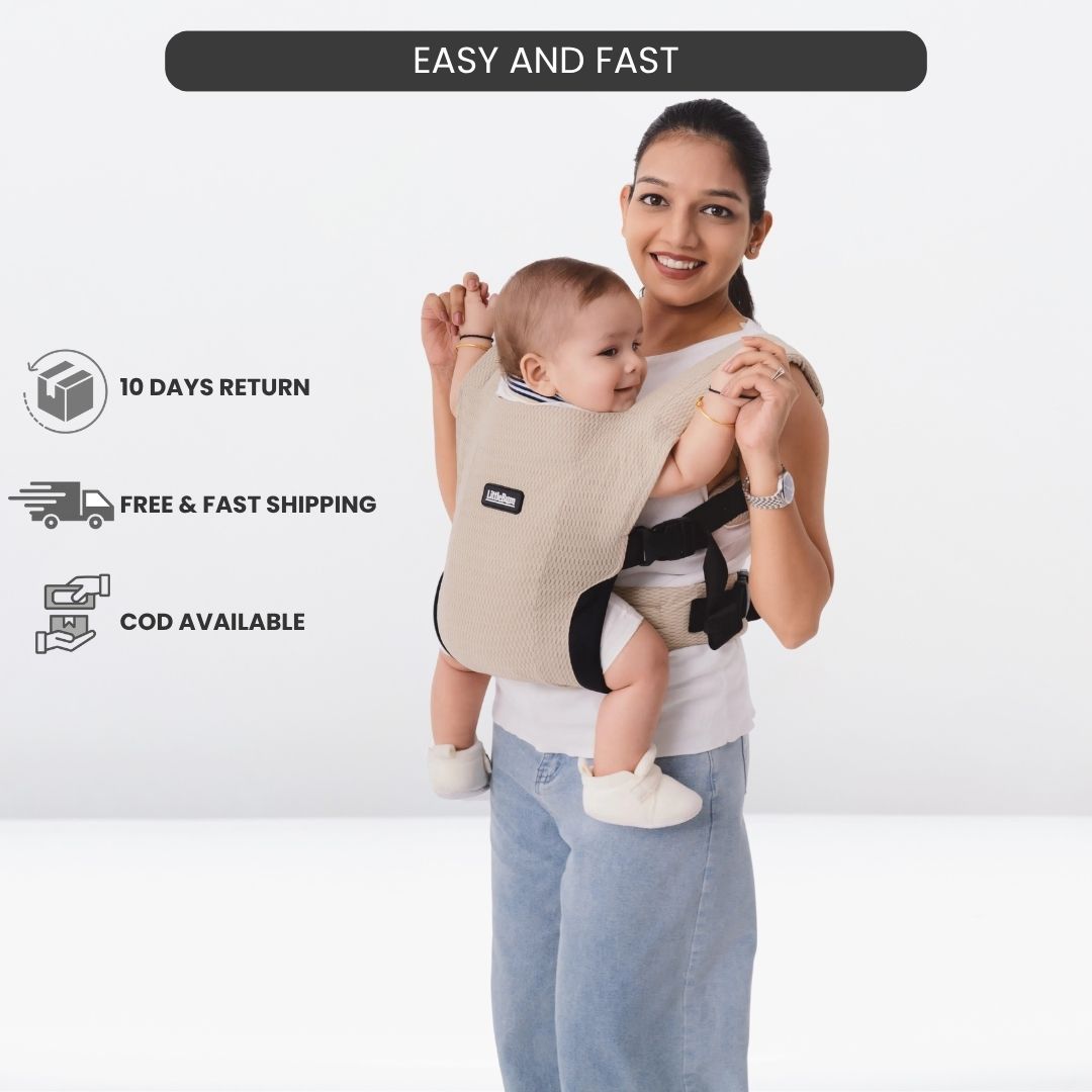 LittleBum Lite 3 in 1 Baby Carrier Cum Kangaroo Bag, Ergonomic Carry Sling with Strong Buckle & Strap, for 4 to 12 Month Baby (Colour Khaki)