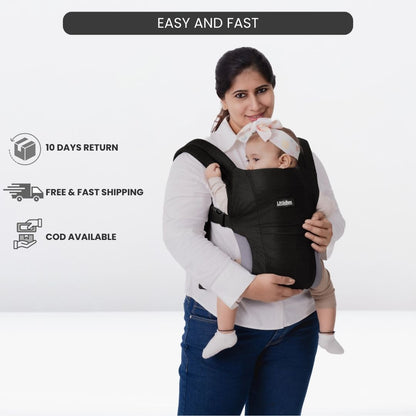 LittleBum Lite 3 in 1 Baby Carrier Cum Kangaroo Bag, Ergonomic Carry Sling with Strong Buckle & Strap, for 4 to 12 Month Baby (Colour Black)