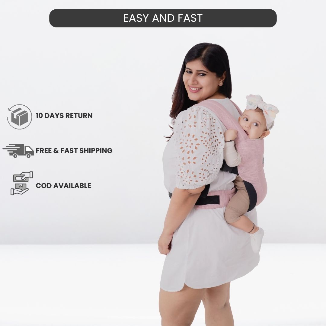 LittleBum Lite 3 in 1 Baby Carrier Cum Kangaroo Bag, Ergonomic Carry Sling with Strong Buckle & Strap, for 4 to 12 Month Baby (Colour Dusty Rose)