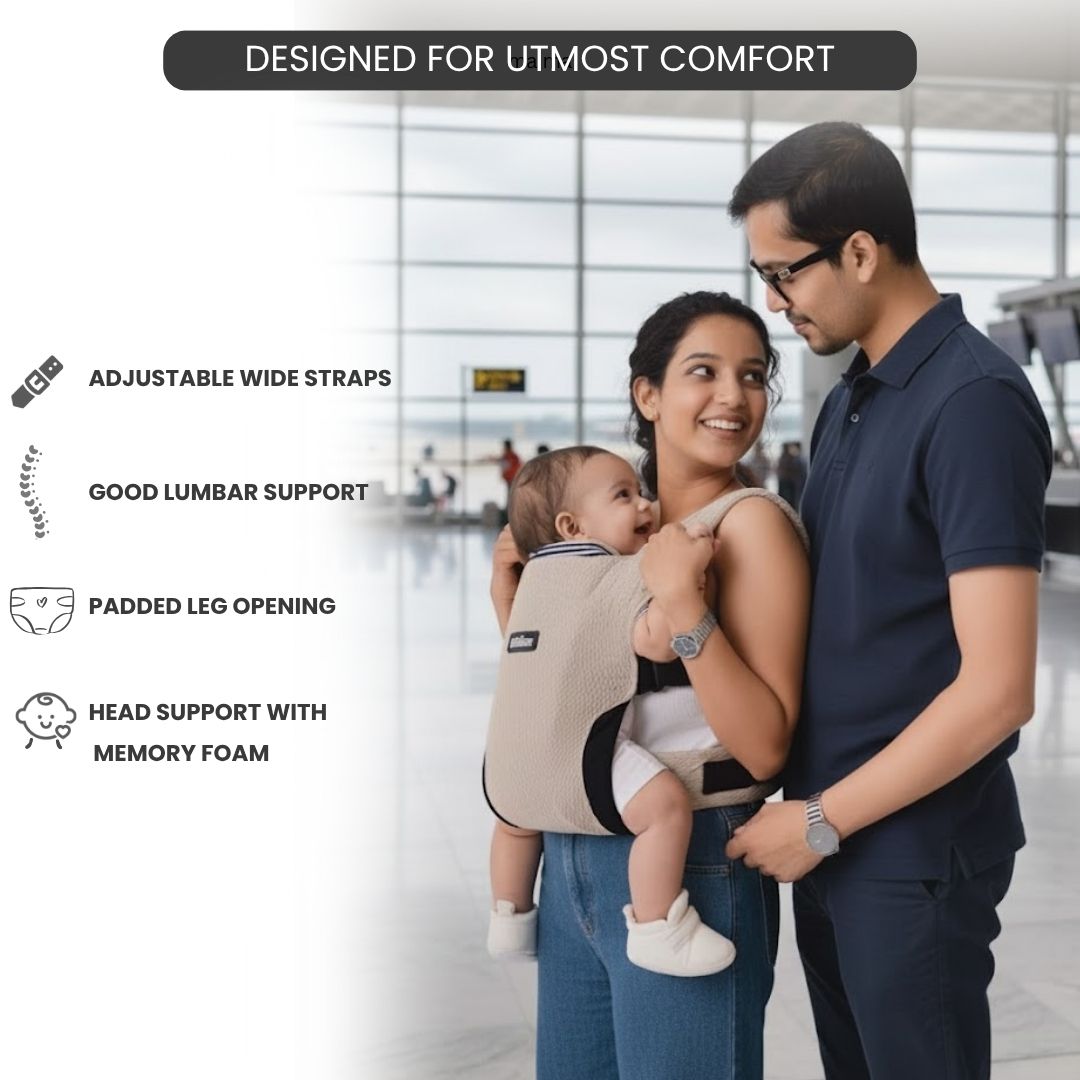 LittleBum Lite 3 in 1 Baby Carrier Cum Kangaroo Bag, Ergonomic Carry Sling with Strong Buckle & Strap, for 4 to 12 Month Baby (Colour Khaki)