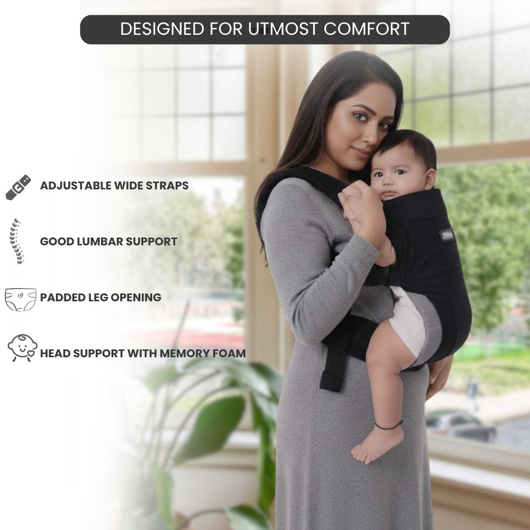 LittleBum Lite 3 in 1 Baby Carrier Cum Kangaroo Bag, Ergonomic Carry Sling with Strong Buckle & Strap, for 4 to 12 Month Baby (Colour Black)