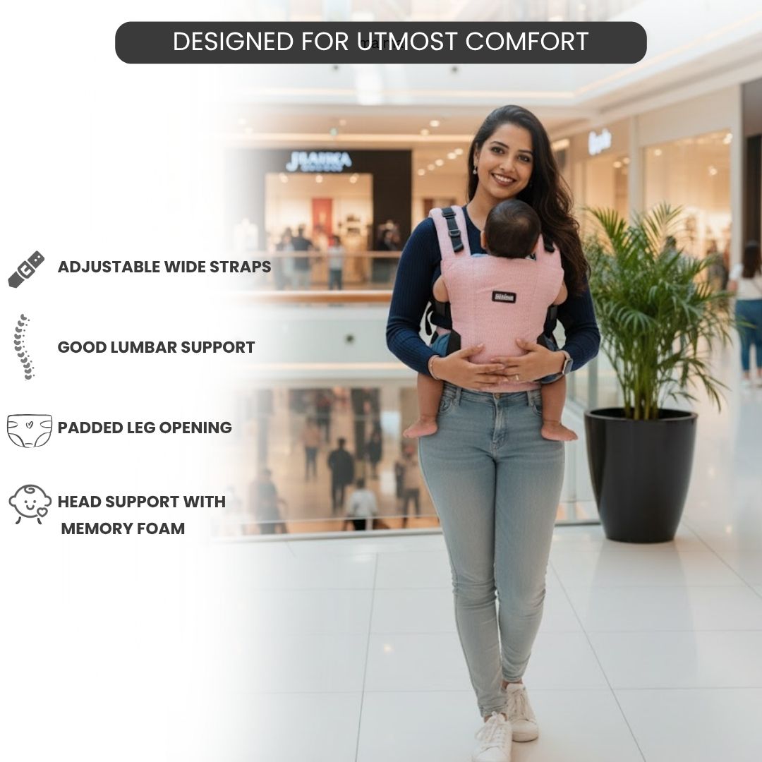 LittleBum Lite 3 in 1 Baby Carrier Cum Kangaroo Bag, Ergonomic Carry Sling with Strong Buckle & Strap, for 4 to 12 Month Baby (Colour Dusty Rose)