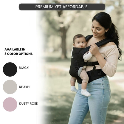 LittleBum Lite 3 in 1 Baby Carrier Cum Kangaroo Bag, Ergonomic Carry Sling with Strong Buckle & Strap, for 4 to 12 Month Baby (Colour Black)