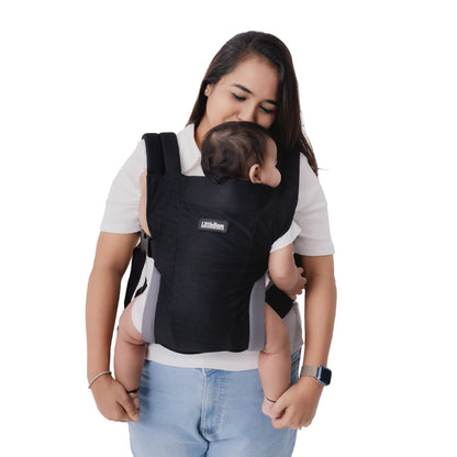 LittleBum Lite 3 in 1 Baby Carrier Cum Kangaroo Bag, Ergonomic Carry Sling with Strong Buckle & Strap, for 4 to 12 Month Baby (Colour Black)